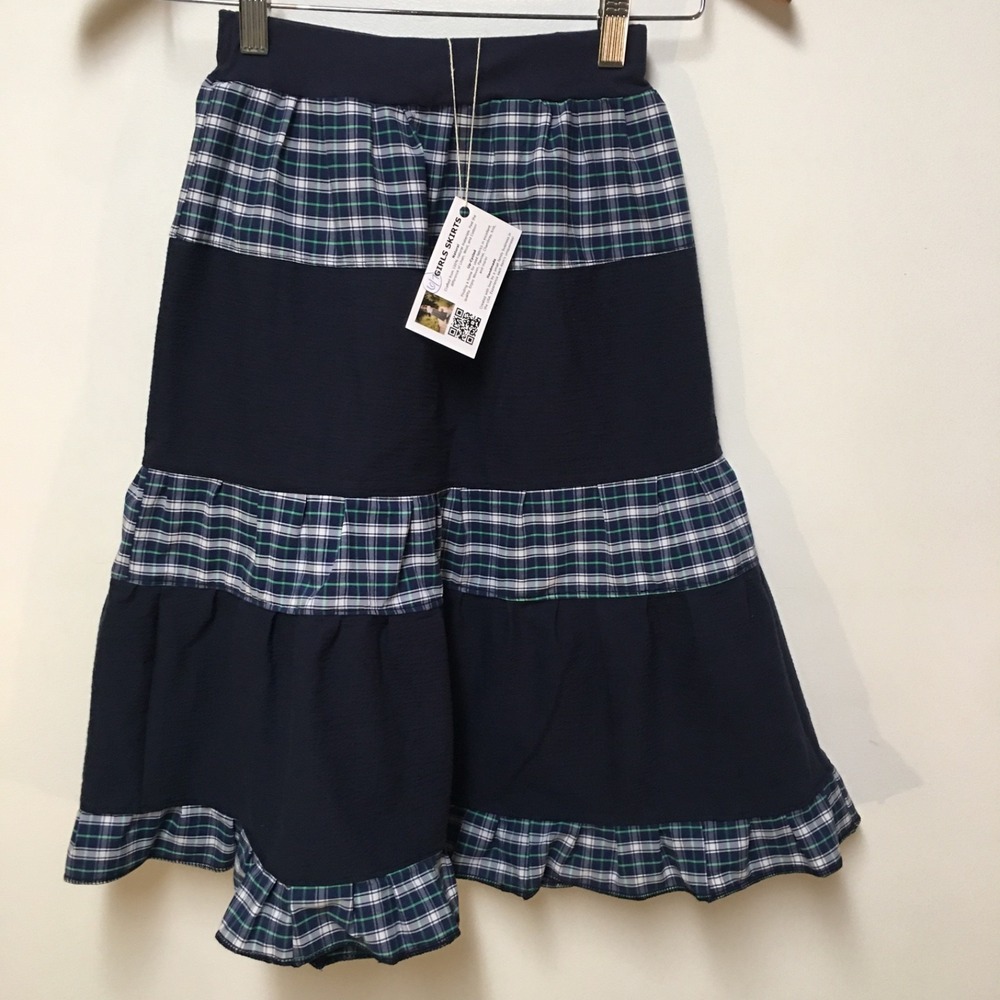 Skirt Girls 6/7 Maxi Blue Patchwork Ruffle Tiered Cotton Boho Mom and Pop's Kids